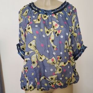 Marc Jacobs | Women's Silk Top Polka Dot Bows Print Small Periwinkle
